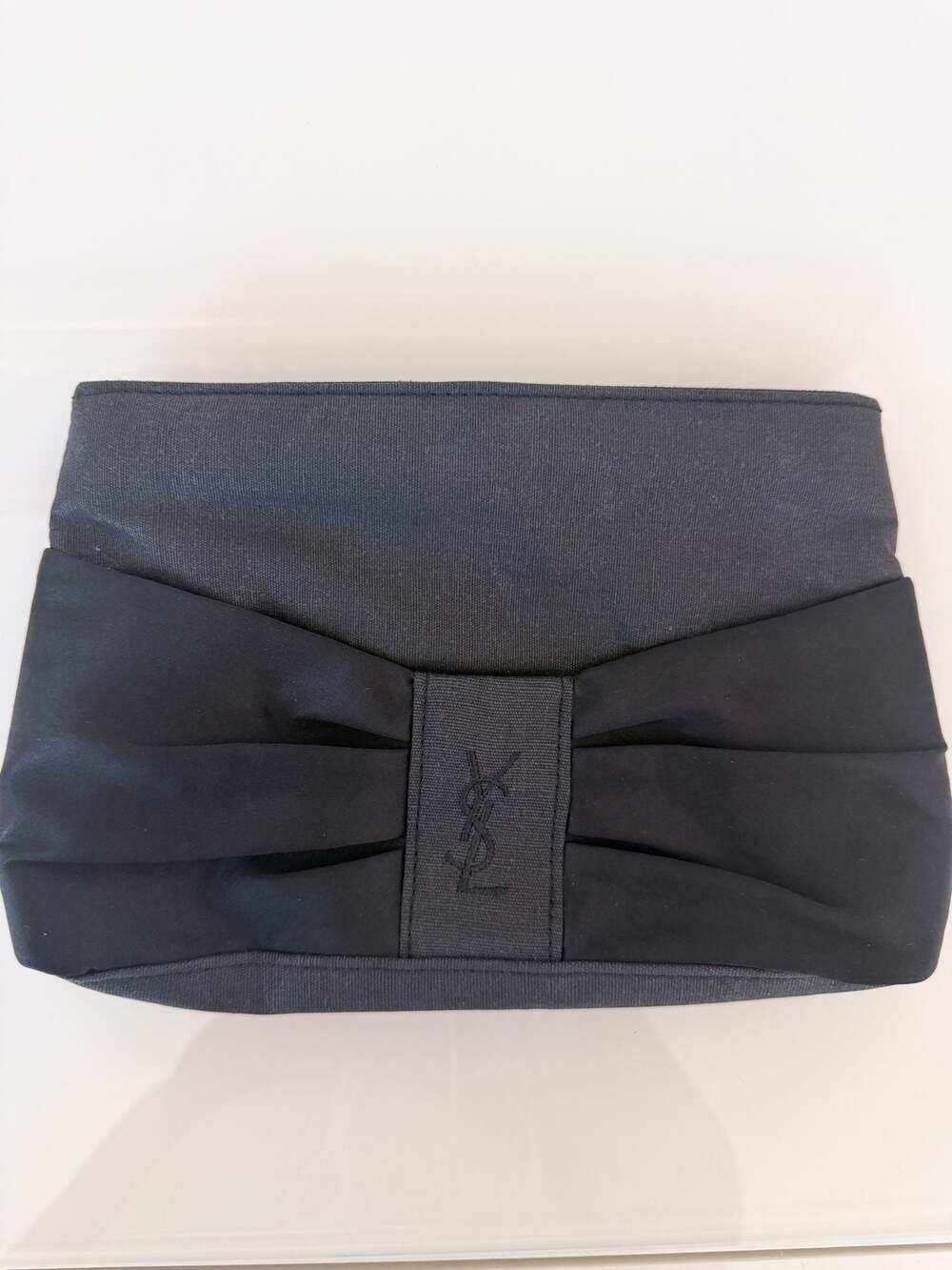 Yves Saint Laurent YSL Black Canvas and Satin Bow Clutch Pouch with Mirror